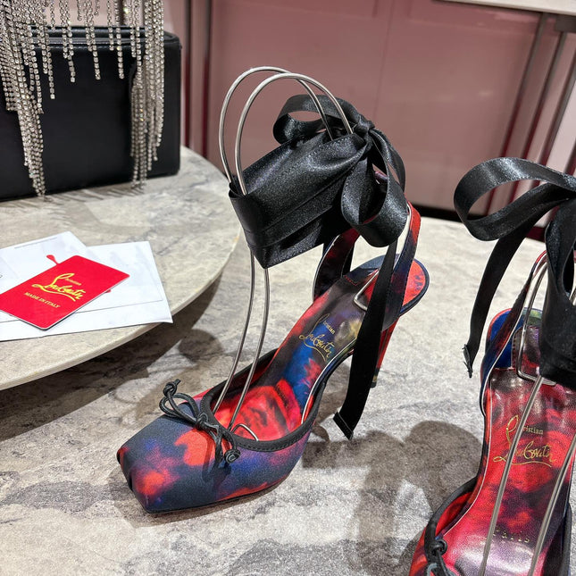 CASSIA LACE UP 100MM IN RED AND MULTICOLOR SATIN