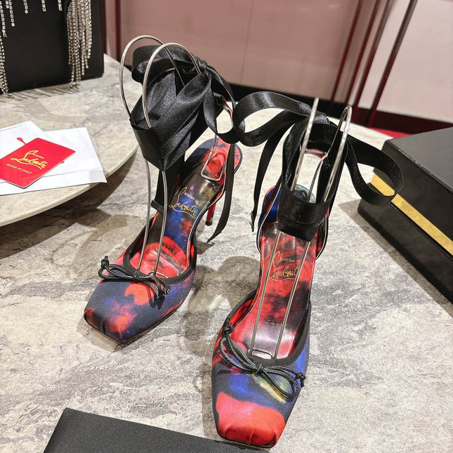 CASSIA LACE UP 100MM IN RED AND MULTICOLOR SATIN