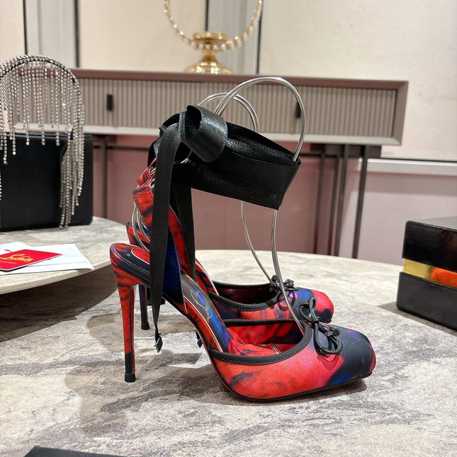 CASSIA LACE UP 100MM IN RED AND MULTICOLOR SATIN