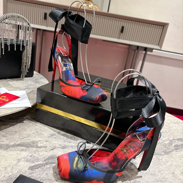 CASSIA LACE UP 100MM IN RED AND MULTICOLOR SATIN