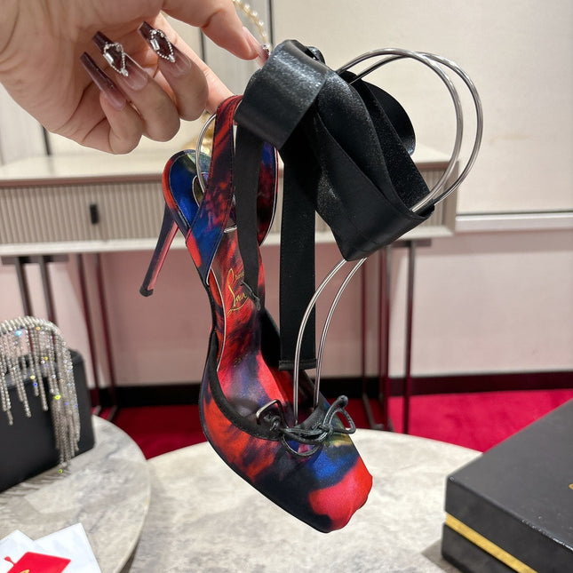 CASSIA LACE UP 100MM IN RED AND MULTICOLOR SATIN