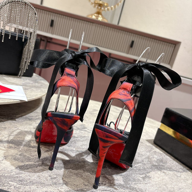 CASSIA LACE UP 100MM IN RED AND MULTICOLOR SATIN