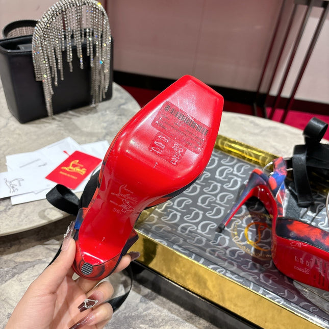 CASSIA LACE UP 100MM IN RED AND MULTICOLOR SATIN