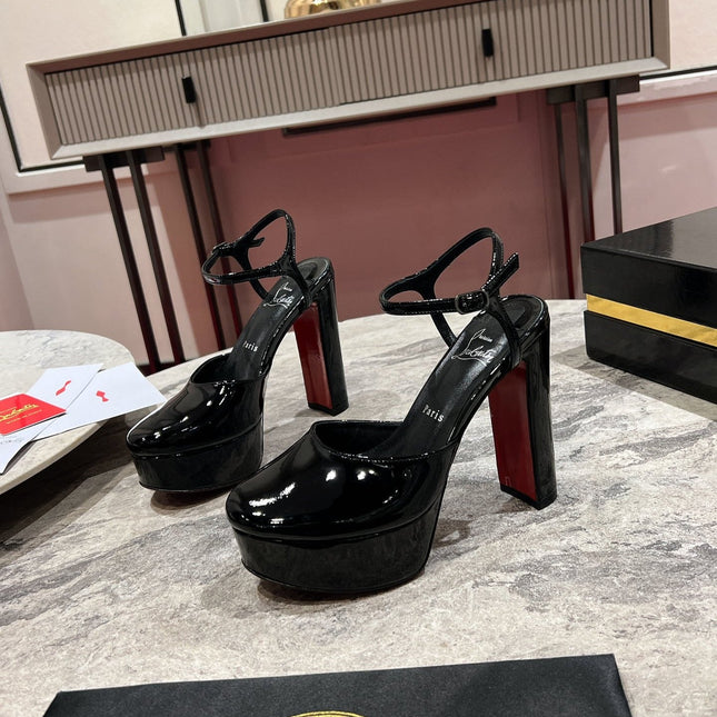 LOO PUMPS 130MM IN BLACK PATENT CALFSKIN