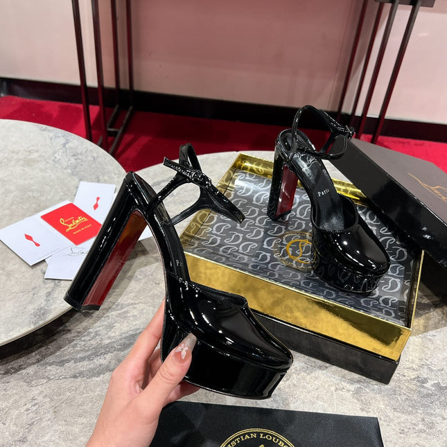 LOO PUMPS 130MM IN BLACK PATENT CALFSKIN