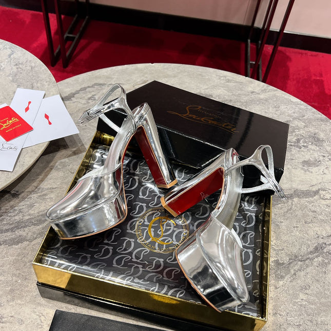 LOO PUMPS 130MM IN SILVER-TONE PATENT CALFSKIN