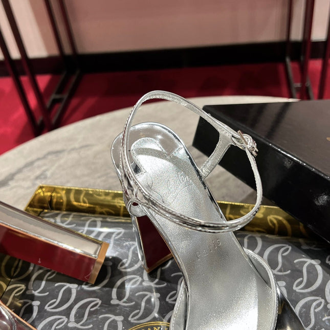 LOO PUMPS 130MM IN SILVER-TONE PATENT CALFSKIN