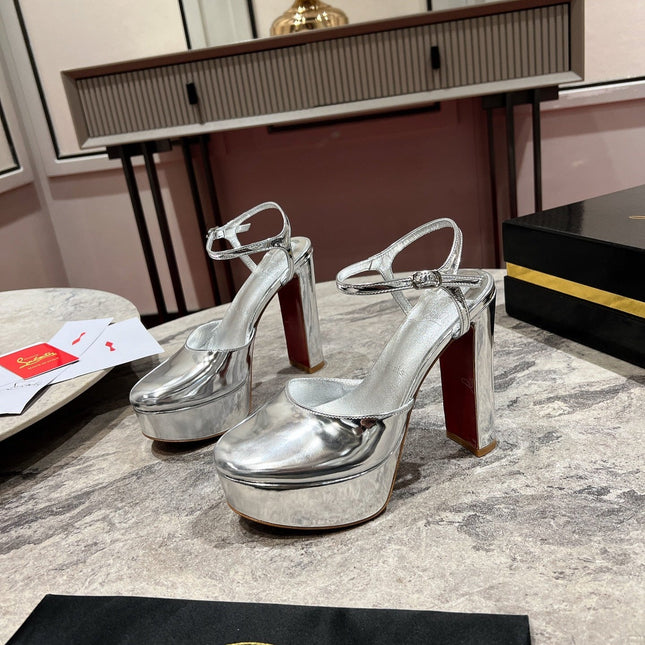 LOO PUMPS 130MM IN SILVER-TONE PATENT CALFSKIN