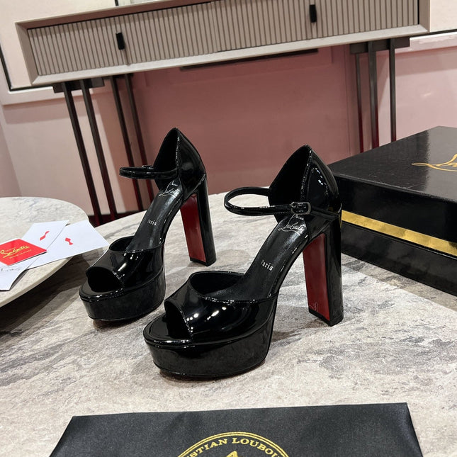 SANDALOO PLATFORM SANDALS 130MM IN BLACK PATENT CALFSKIN