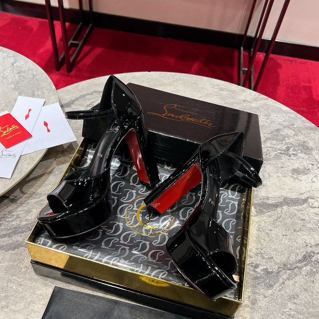 SANDALOO PLATFORM SANDALS 130MM IN BLACK PATENT CALFSKIN