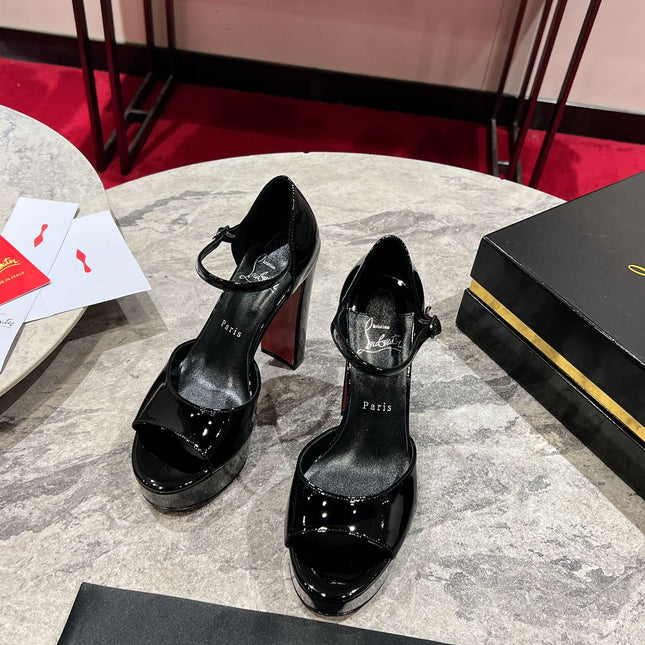 SANDALOO PLATFORM SANDALS 130MM IN BLACK PATENT CALFSKIN