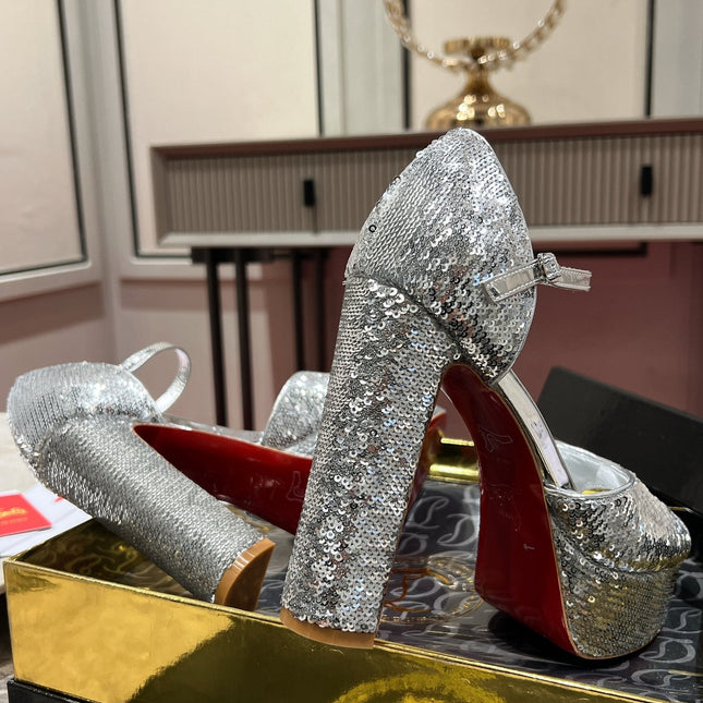 GLITTER SANDALOO PLATFORM SANDALS 130MM IN SILVER-TONE CALFSKIN