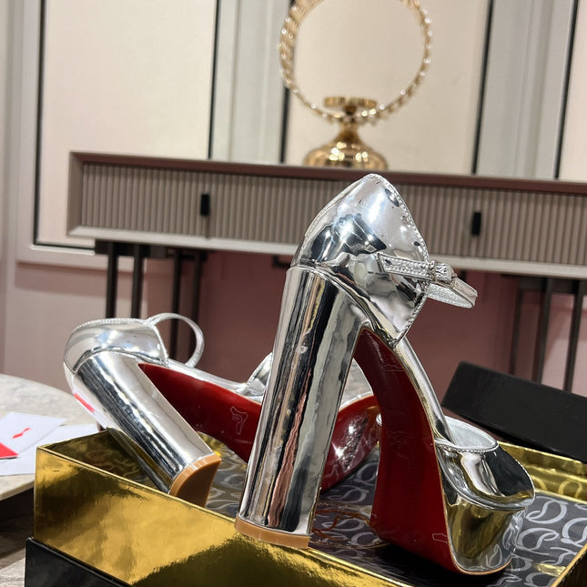 SANDALOO PLATFORM SANDALS 130MM IN SILVER-TONE METALLIC LEATHER