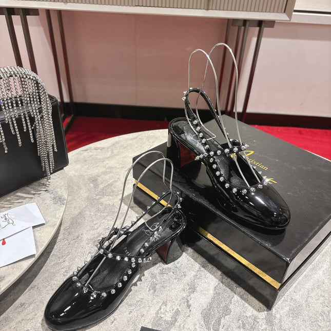 JANISPIKES MARY JANE PUMPS 55MM IN BLACK GLOSSY CALFSKIN