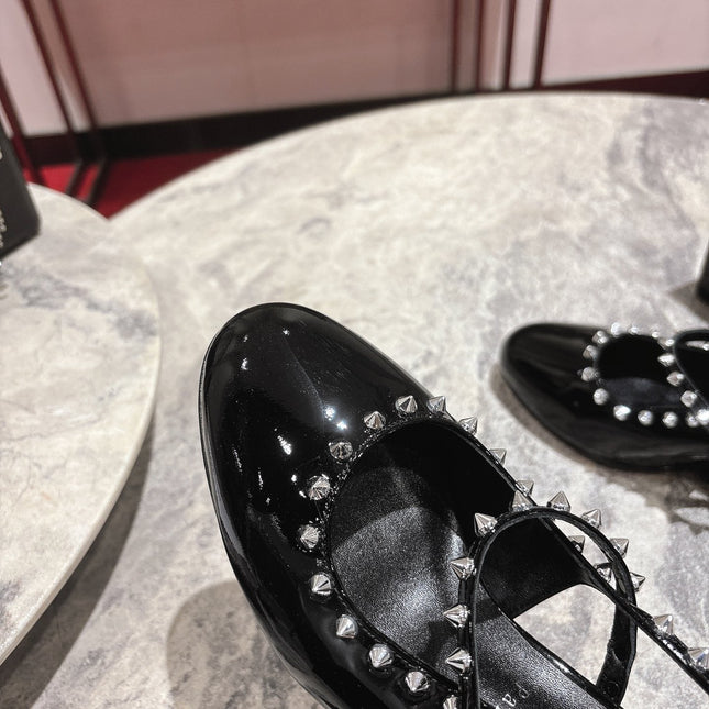 JANISPIKES MARY JANE PUMPS 55MM IN BLACK GLOSSY CALFSKIN