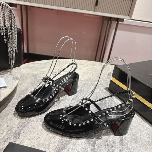 JANISPIKES MARY JANE PUMPS 55MM IN BLACK GLOSSY CALFSKIN