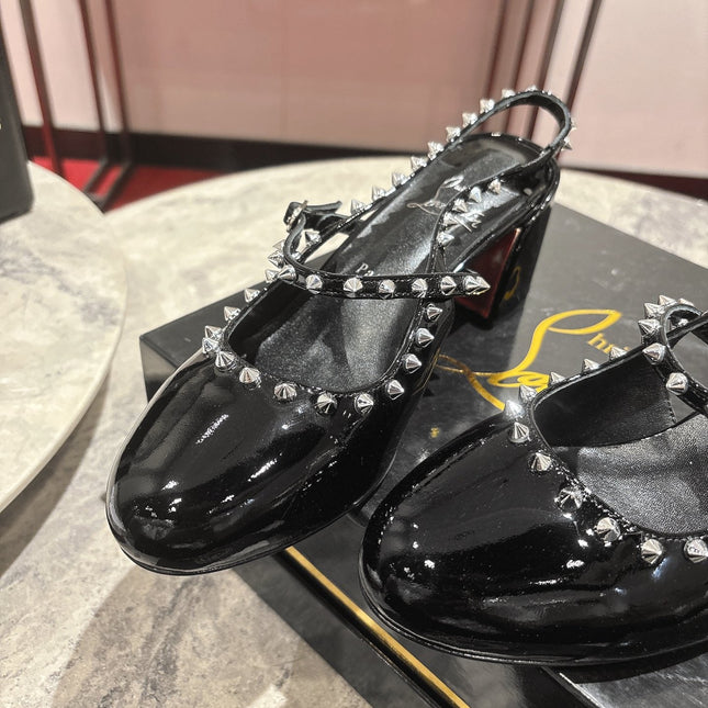 JANISPIKES MARY JANE PUMPS 55MM IN BLACK GLOSSY CALFSKIN