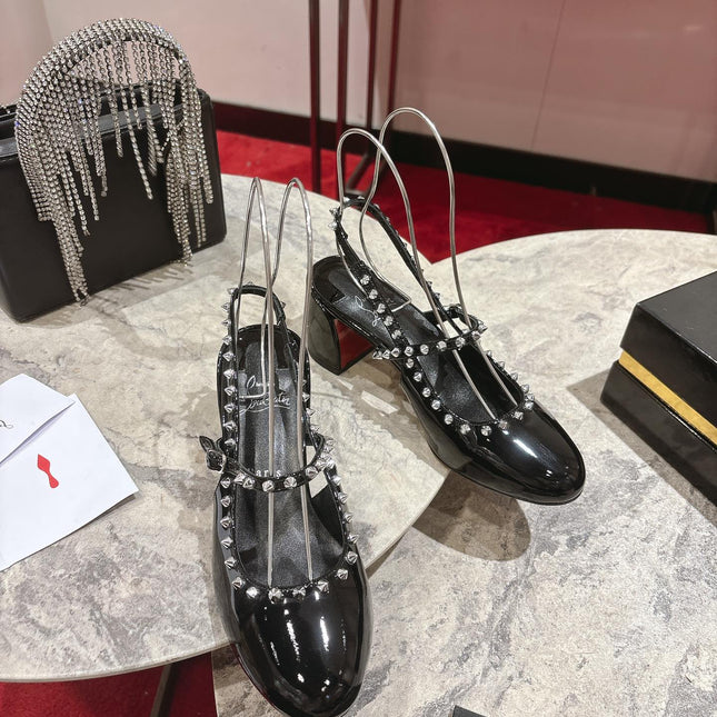 JANISPIKES MARY JANE PUMPS 55MM IN BLACK GLOSSY CALFSKIN