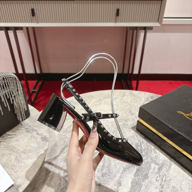 JANISPIKES MARY JANE PUMPS 55MM IN BLACK GLOSSY CALFSKIN