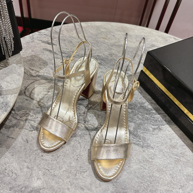 MISS JANE HEELED SANDALS 85MM IN GOLD-TONE CALFSKIN