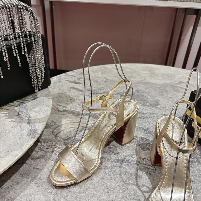 MISS JANE HEELED SANDALS 85MM IN GOLD-TONE CALFSKIN