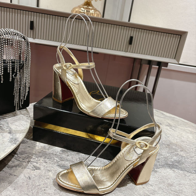 MISS JANE HEELED SANDALS 85MM IN GOLD-TONE CALFSKIN