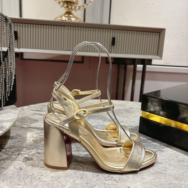 MISS JANE HEELED SANDALS 85MM IN GOLD-TONE CALFSKIN