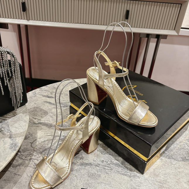 MISS JANE HEELED SANDALS 85MM IN GOLD-TONE CALFSKIN