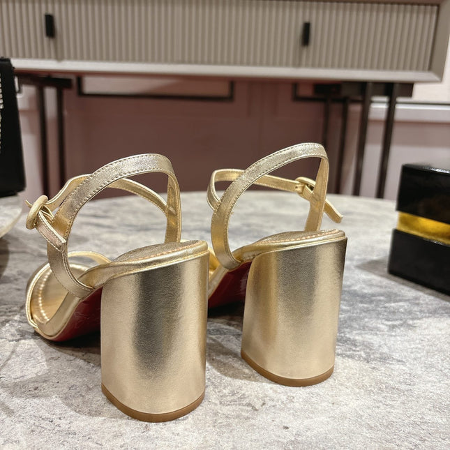 MISS JANE HEELED SANDALS 85MM IN GOLD-TONE CALFSKIN