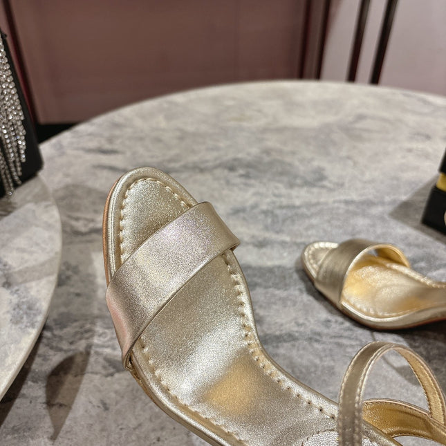 MISS JANE HEELED SANDALS 85MM IN GOLD-TONE CALFSKIN