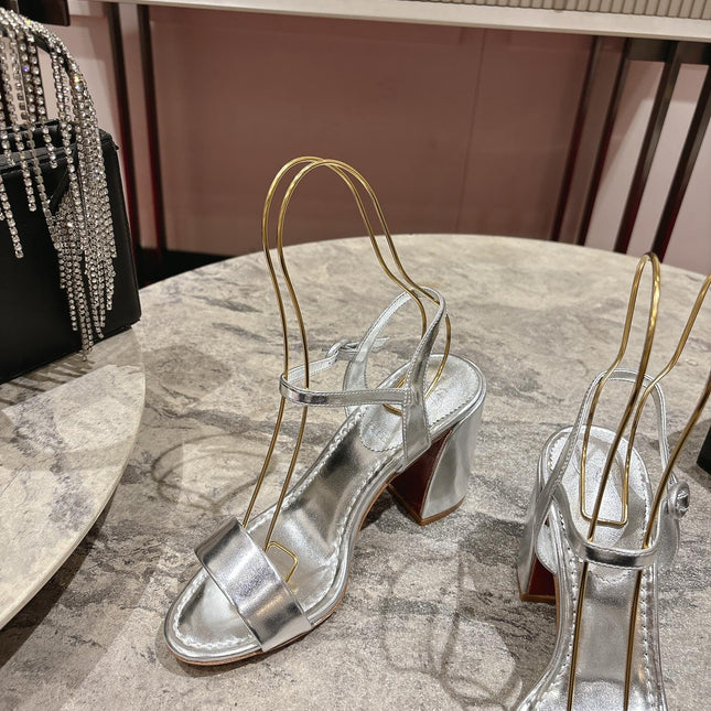 MISS JANE HEELED SANDALS 85MM IN SILVER-TONE CALFSKIN