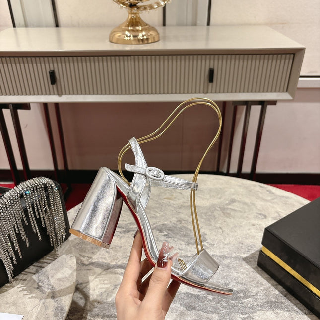 MISS JANE HEELED SANDALS 85MM IN SILVER-TONE CALFSKIN