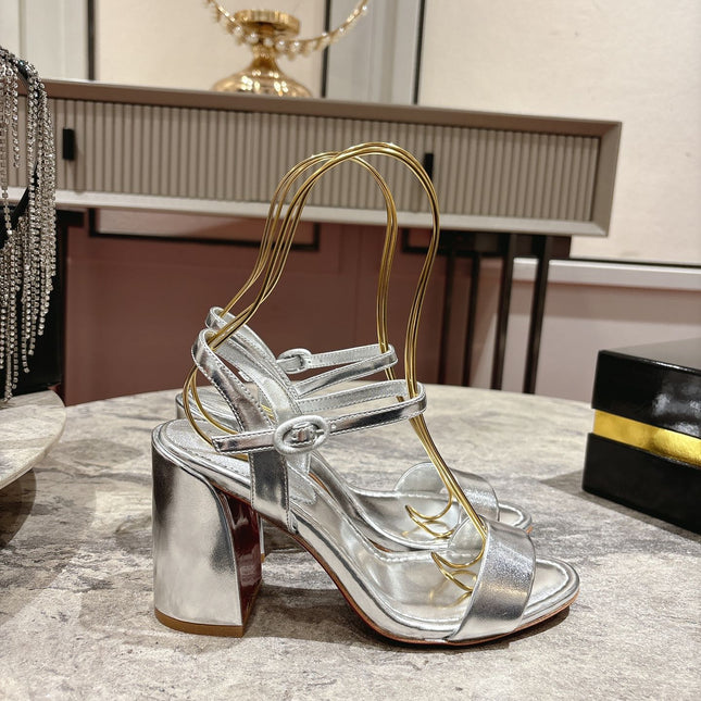 MISS JANE HEELED SANDALS 85MM IN SILVER-TONE CALFSKIN