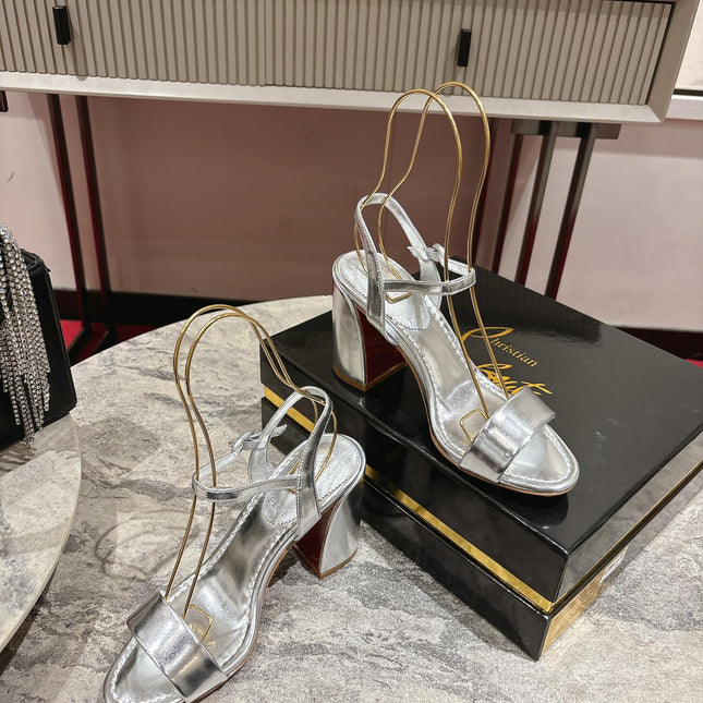 MISS JANE HEELED SANDALS 85MM IN SILVER-TONE CALFSKIN