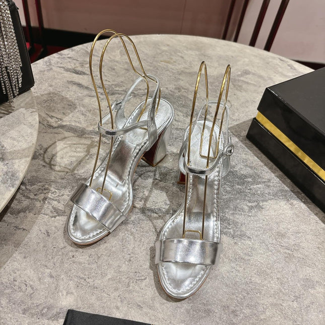 MISS JANE HEELED SANDALS 85MM IN SILVER-TONE CALFSKIN