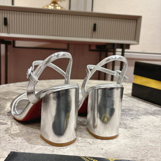 MISS JANE HEELED SANDALS 85MM IN SILVER-TONE CALFSKIN