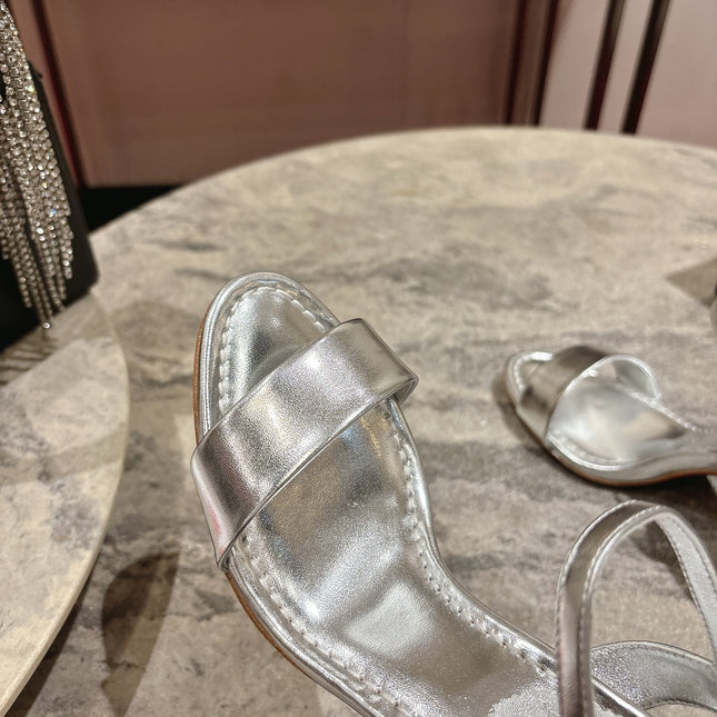 MISS JANE HEELED SANDALS 85MM IN SILVER-TONE CALFSKIN
