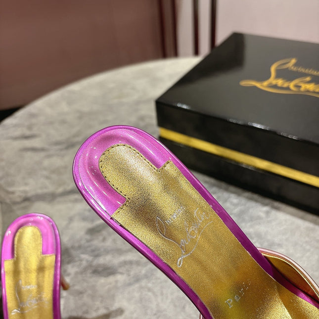 IRIDESCENT EFFECT MULES 100MM IN COLORFUL CALFSKIN