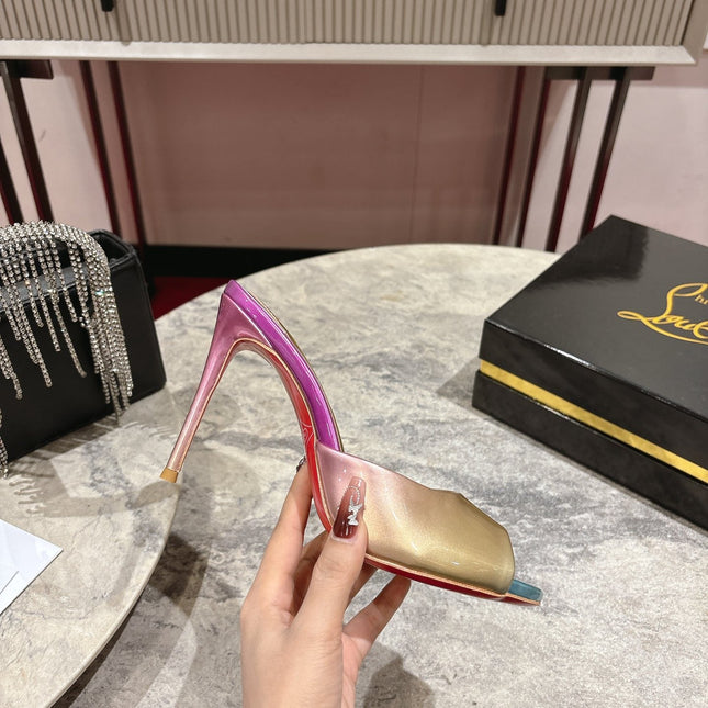 IRIDESCENT EFFECT MULES 100MM IN COLORFUL CALFSKIN