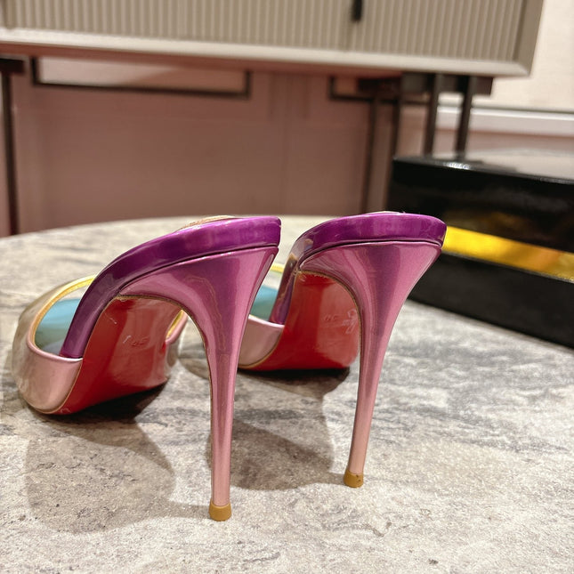 IRIDESCENT EFFECT MULES 100MM IN COLORFUL CALFSKIN