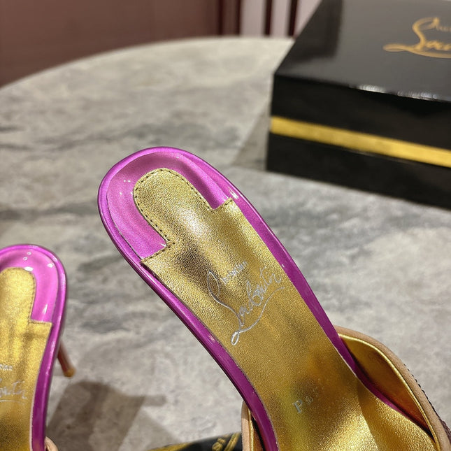 GLITTER IRIDESCENT EFFECT MULES 100MM IN COLORFUL CALFSKIN