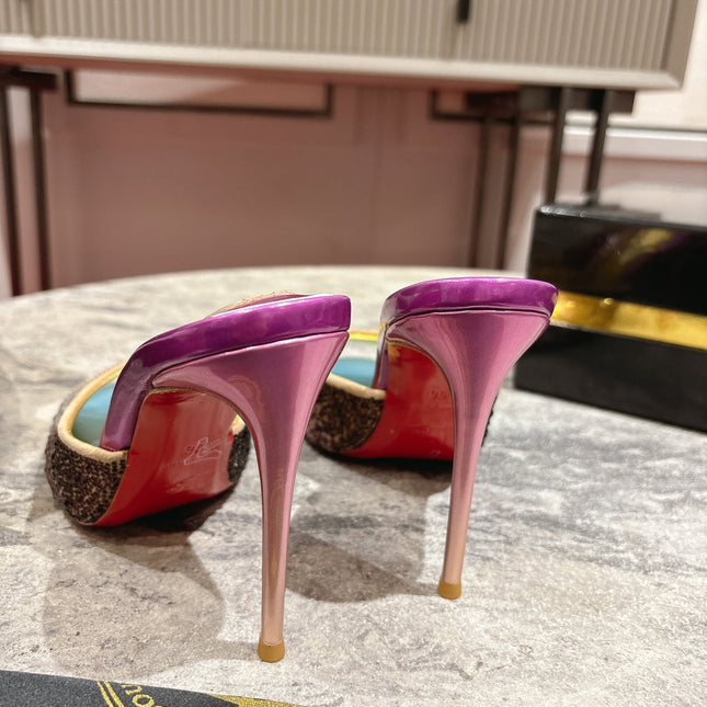 GLITTER IRIDESCENT EFFECT MULES 100MM IN COLORFUL CALFSKIN