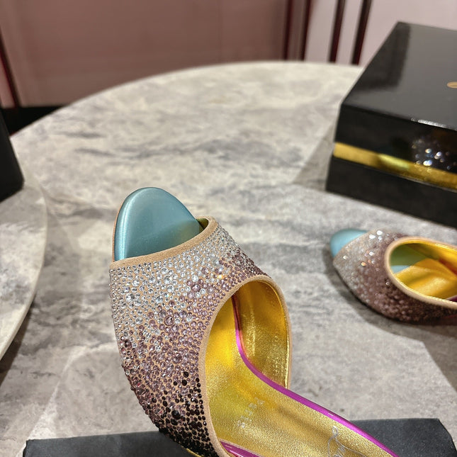 GLITTER IRIDESCENT EFFECT MULES 100MM IN COLORFUL CALFSKIN