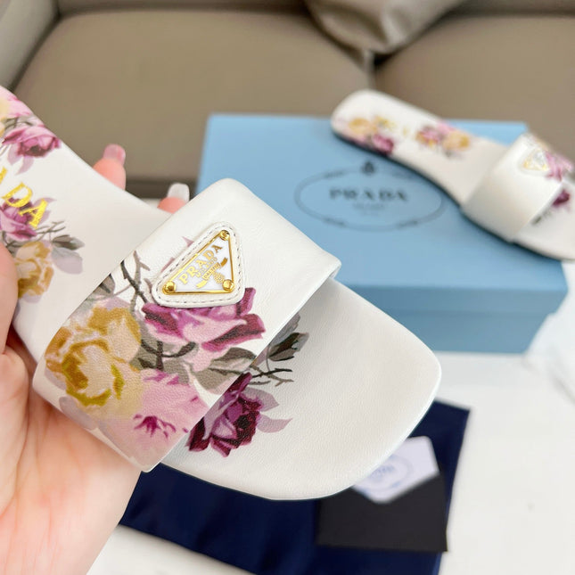 PRA PRINTED SLIDES SLIPPERS WHITE LAMBSKIN