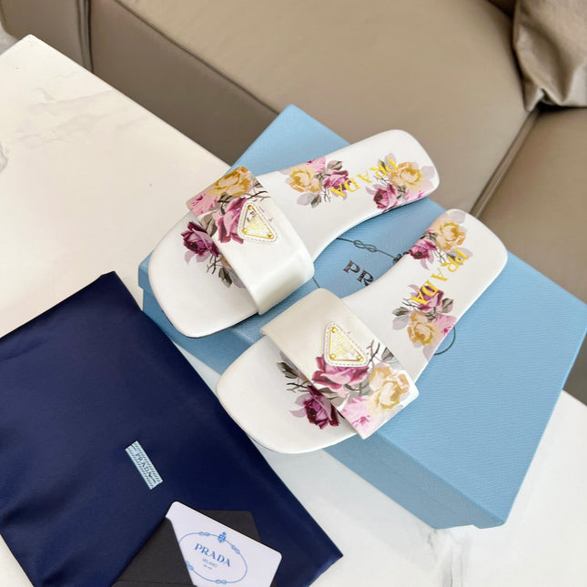 PRA PRINTED SLIDES SLIPPERS WHITE LAMBSKIN