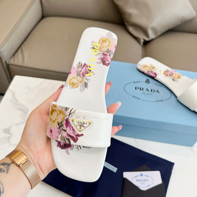 PRA PRINTED SLIDES SLIPPERS WHITE LAMBSKIN