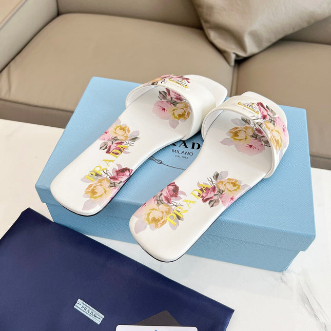 PRA PRINTED SLIDES SLIPPERS WHITE LAMBSKIN