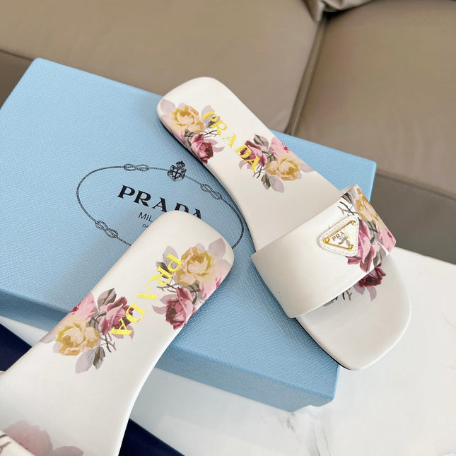 PRA PRINTED SLIDES SLIPPERS WHITE LAMBSKIN