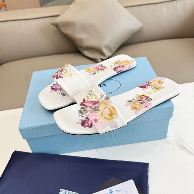 PRA PRINTED SLIDES SLIPPERS WHITE LAMBSKIN