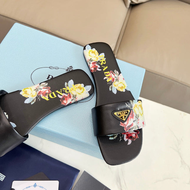 PRA PRINTED SLIDES SLIPPERS BLACK LAMBSKIN